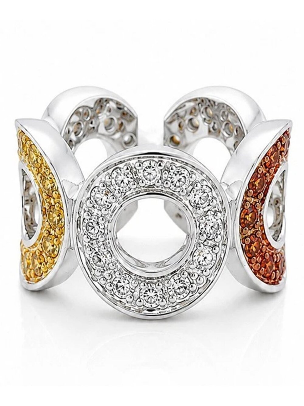 Genuine Yellow Topaz, Garnet & White Sapphire Ring .925 Sterling Silver
